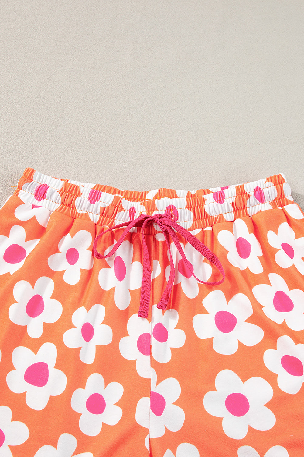 Orange Flower Print Short Sleeve Shirt Pajamas Set