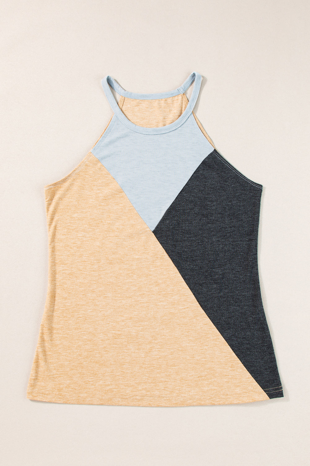 Light French Beige Geometric Color Block Sleeveless Top