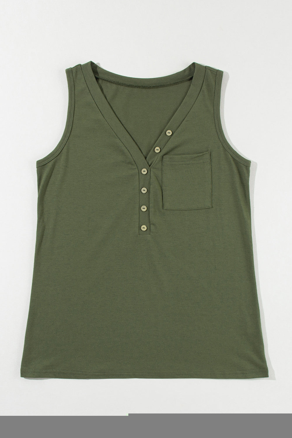 Jungle Green Half Button V Neck Patched Pocket Tank Top