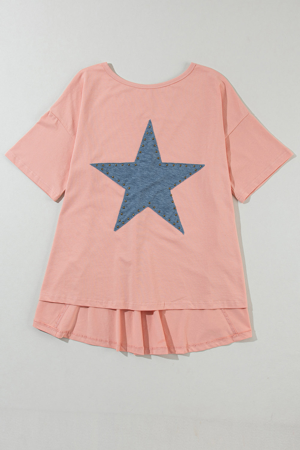 Apricot Pink Mineral Wash Studded Star Patch Graphic High Low Tee