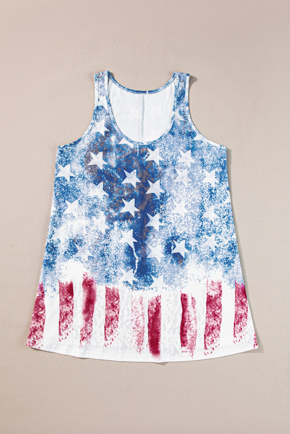 Blue Vintage Washed Flag Print Shift Tank Top