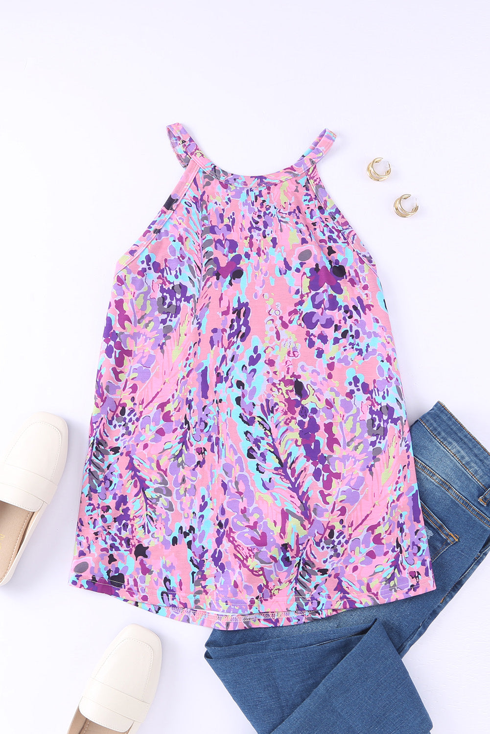 Multicolor Tropical Floral Print Racerback Tank Top