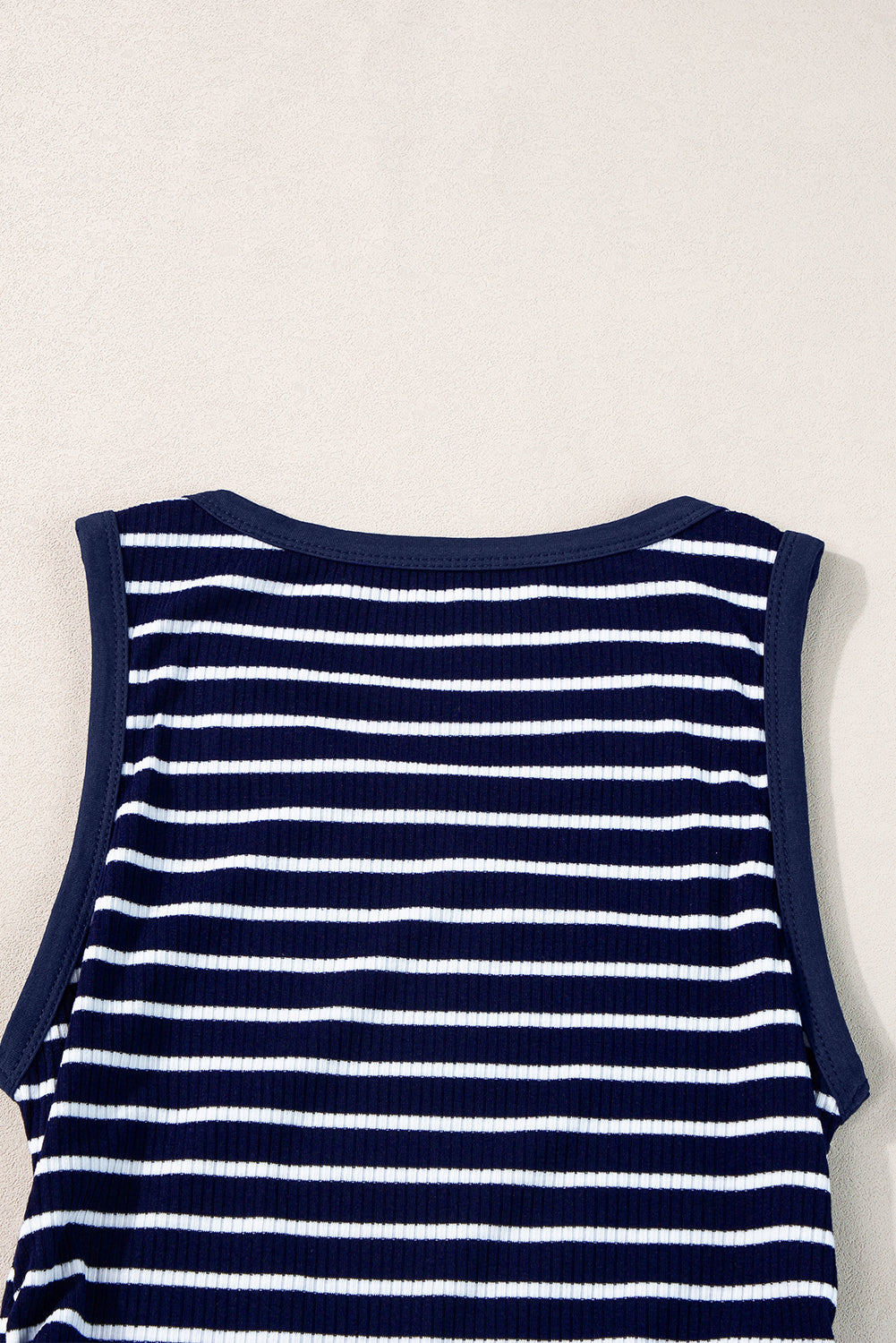 Blue Stripe Contrast Round Neck Sleeveless Slim Top